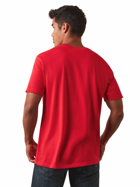 Ariat 10043068 Mens Viva Mexico Short Sleeve Tee Red back view. If you need any assistance with this item or the purchase of this item please call us at five six one seven four eight eight eight zero one Monday through Saturday 10:00a.m EST to 8:00 p.m EST