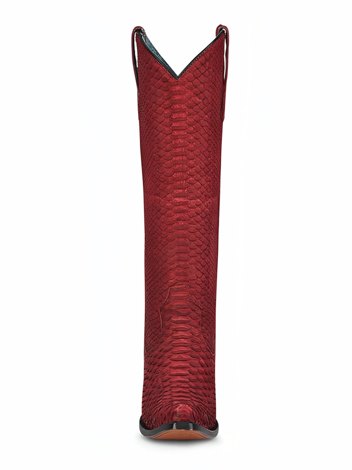 Corral A4194 Ladies Python Tall Top Western Boot Red side and front view. If you need any assistance with this item or the purchase of this item please call us at five six one seven four eight eight eight zero one Monday through Saturday 10:00a.m EST to 8:00 p.m EST