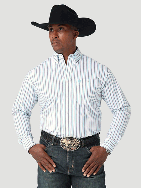 Wrangler 112317184 George Strait Collection Long Sleeve Shirt Tranquil Blue front view. If you need any assistance with this item or the purchase of this item please call us at five six one seven four eight eight eight zero one Monday through Saturday 10:00a.m EST to 8:00 p.m EST