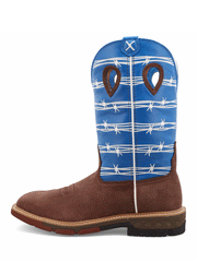 Twisted X MXBA001 Mens Alloy Toe Western Work Boot Burgundy And Sky Blue side view. If you need any assistance with this item or the purchase of this item please call us at five six one seven four eight eight eight zero one Monday through Saturday 10:00a.m EST to 8:00 p.m EST