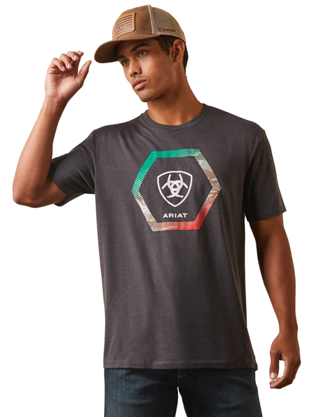Ariat 10044743 Mens Ariat Recon Trim T-Shirt Charcoal Heather front view. If you need any assistance with this item or the purchase of this item please call us at five six one seven four eight eight eight zero one Monday through Saturday 10:00a.m EST to 8:00 p.m EST