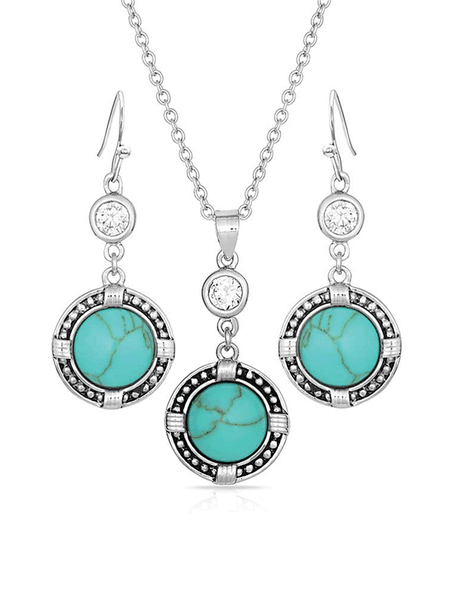 Montana Silversmiths JS3218 Womens True North Turquoise Jewelry Set Silver front view. If you need any assistance with this item or the purchase of this item please call us at five six one seven four eight eight eight zero one Monday through Saturday 10:00a.m EST to 8:00 p.m EST